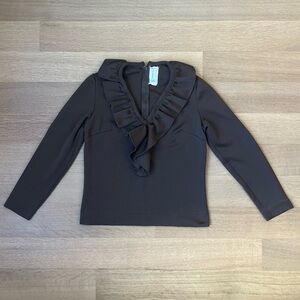 1970s Dacron Vintage Kimberly Ruffle Brown Long Sleeve Blouse Women’s Size 8